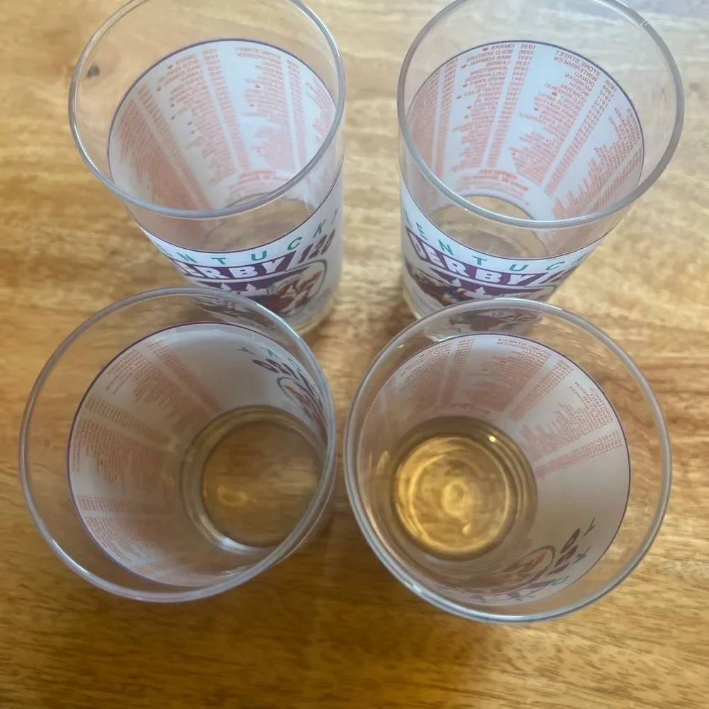 Kentucky Derby 120 frosted vintage Glass Set of 4 bar Mint Julep glasses.